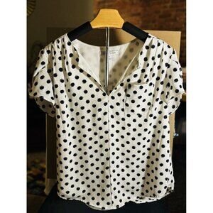41 Hawthorn White & Black Polka Dot Tulip Sleeve‎ Blouse Pocket Accent Sz Small